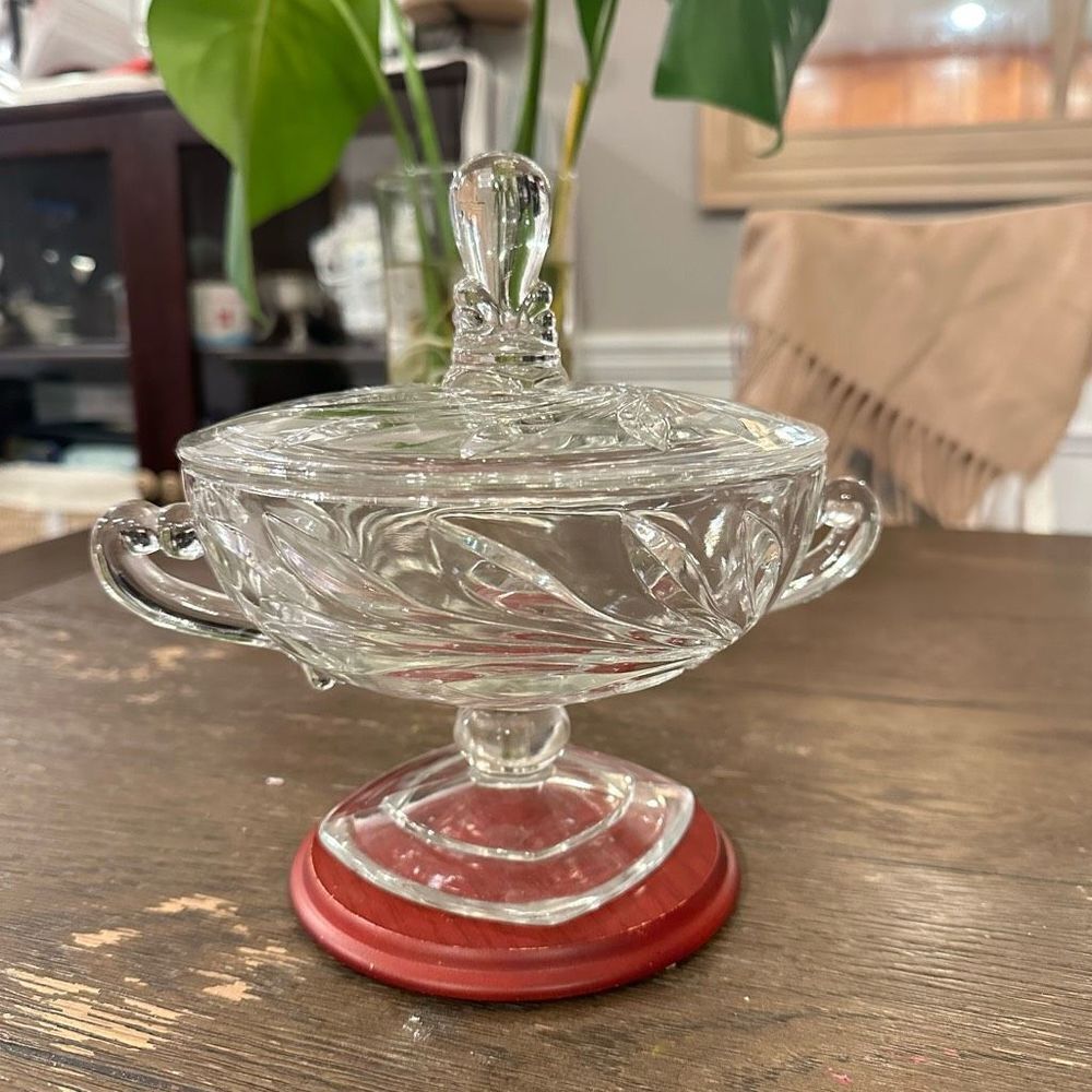 Vintage Cut Glass‎ Candy Dish With Lid Footed and with Handle